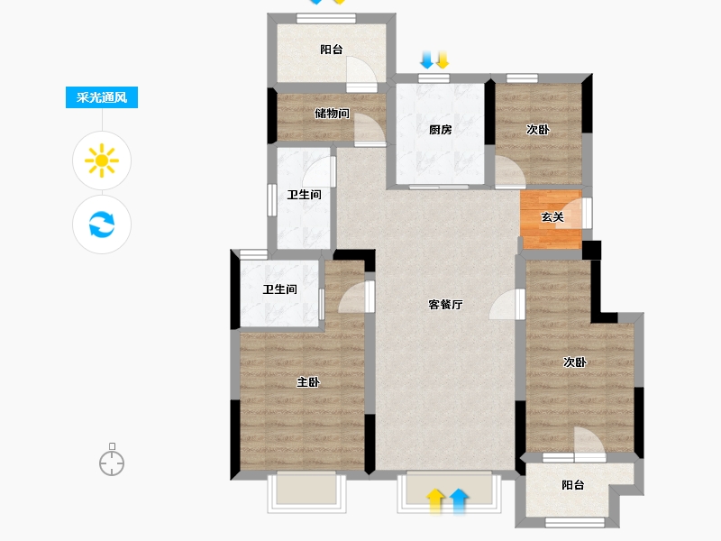 浙江省-宁波市-万科蔚蓝城市-86.28-户型库-采光通风