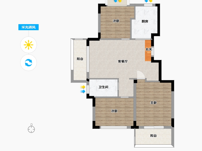 浙江省-宁波市-东城官邸-89.60-户型库-采光通风