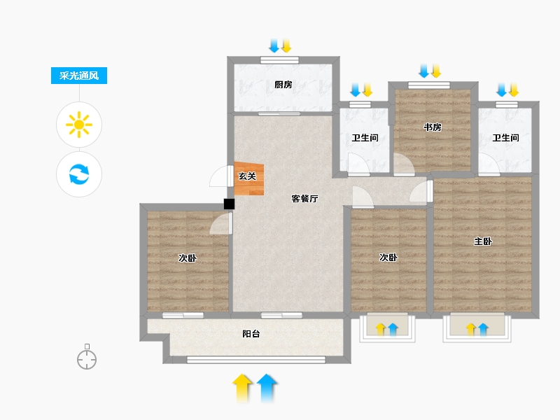 浙江省-宁波市-华鸿大发誉林府-103.25-户型库-采光通风