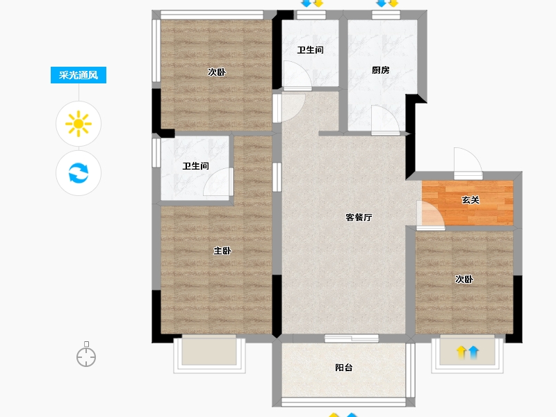 安徽省-合肥市-北城正荣府-73.32-户型库-采光通风