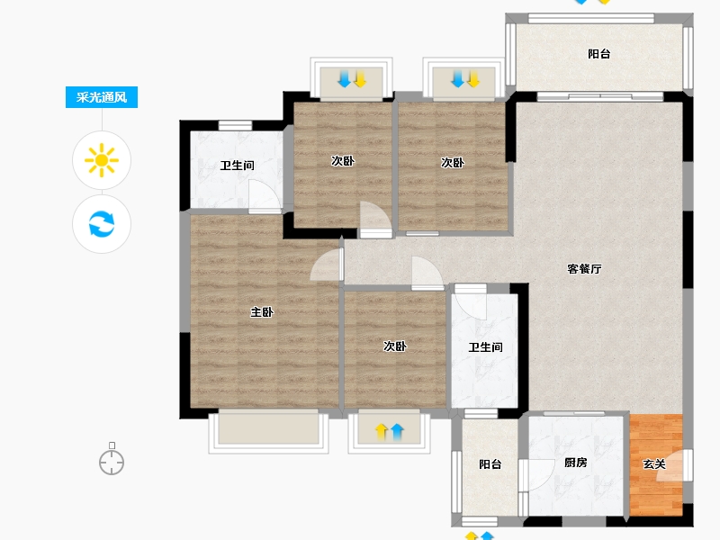 四川省-成都市-恒大牧云天峰-103.57-户型库-采光通风