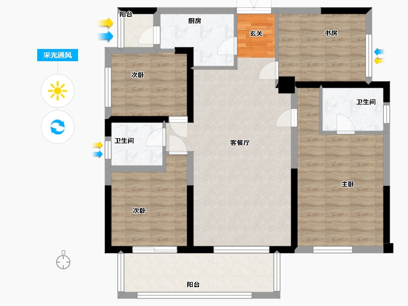 四川省-成都市-凤凰1号栖云湖-96.56-户型库-采光通风