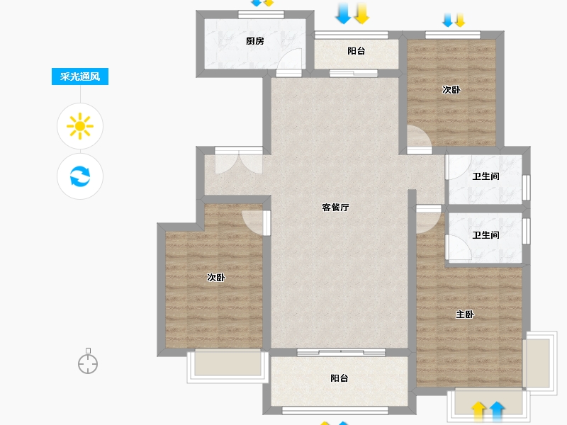 陕西省-渭南市-山水幸福城-99.35-户型库-采光通风