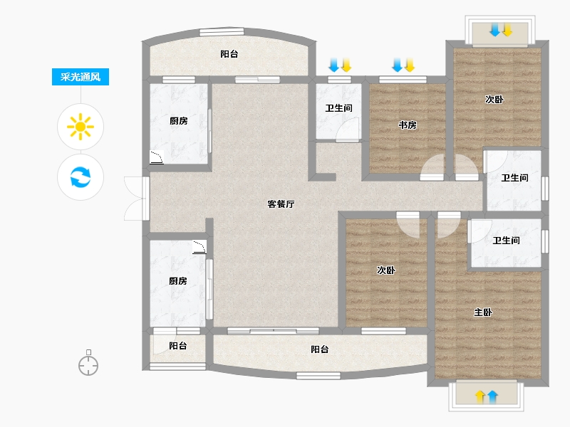 云南省-昆明市-银杏华府-129.02-户型库-采光通风