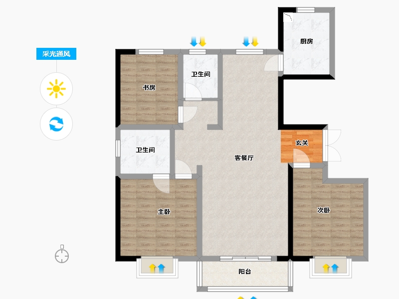 甘肃省-定西市-永生北玻紫御华府-106.40-户型库-采光通风