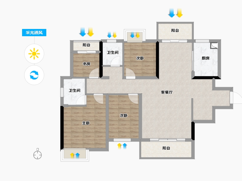 湖南省-长沙市-顺舟・旺城-100.82-户型库-采光通风