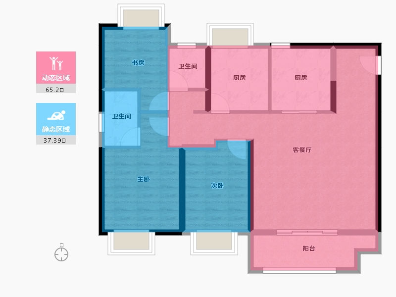 江苏省-苏州市-中凯城市之光-91.62-户型库-动静分区