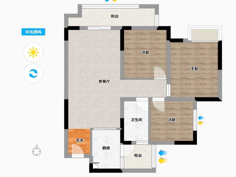 重庆-重庆市-中梁和苑-72.38-户型库-采光通风