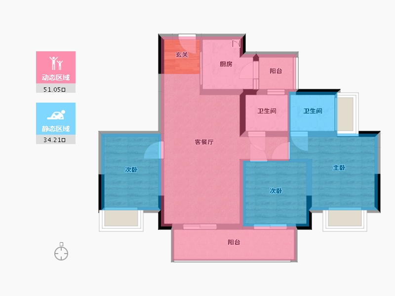 重庆-重庆市-金科丨贝蒙・湖山壹号-75.30-户型库-动静分区