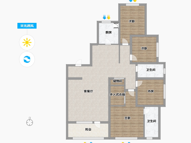 山东省-青岛市-金沙滩壹号-122.99-户型库-采光通风