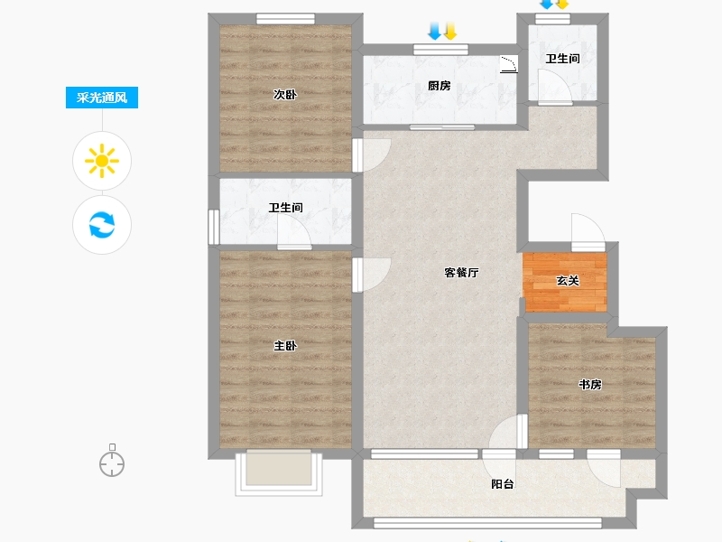 北京-北京市-京北・金茂悦-87.42-户型库-采光通风