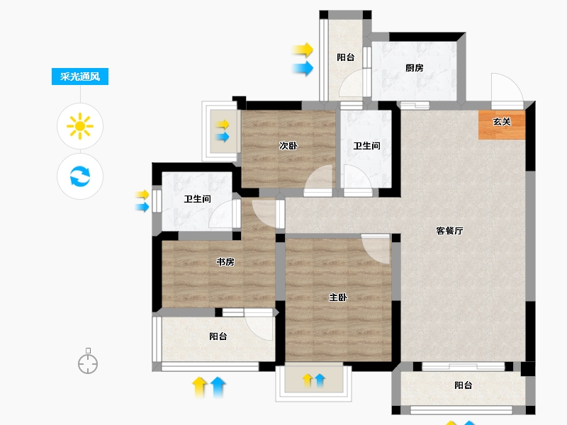 四川省-成都市-白鹤一号-72.05-户型库-采光通风