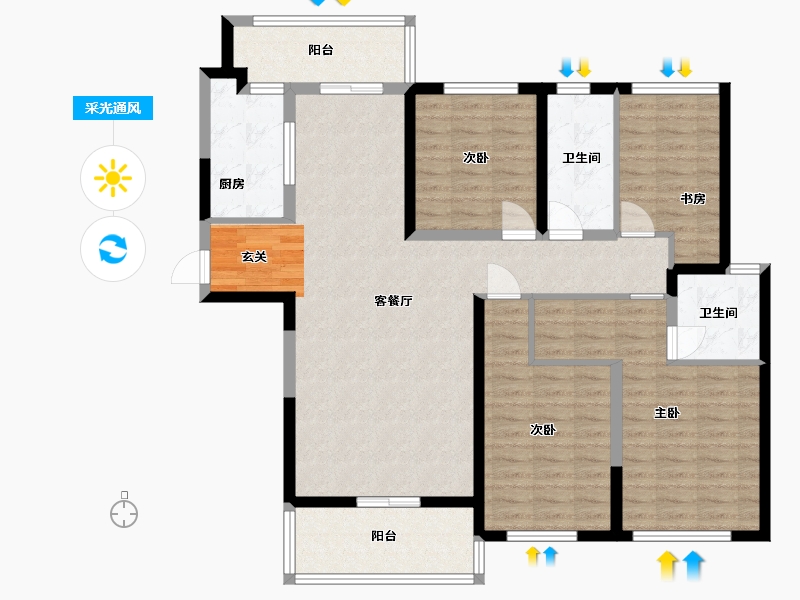 湖南省-长沙市-梅溪湖玺悦-118.00-户型库-采光通风