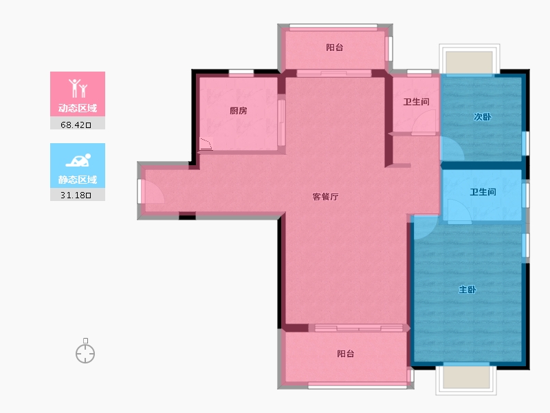 青海省-海南藏族自治州-观澜湖上东区Ⅱ区-89.52-户型库-动静分区