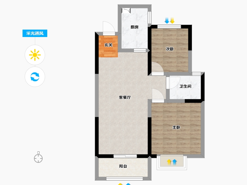 河南省-洛阳市-华耀城佳兆业水岸新都-64.77-户型库-采光通风