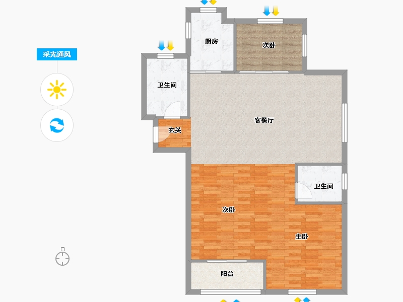 浙江省-嘉兴市-春天花园-95.89-户型库-采光通风