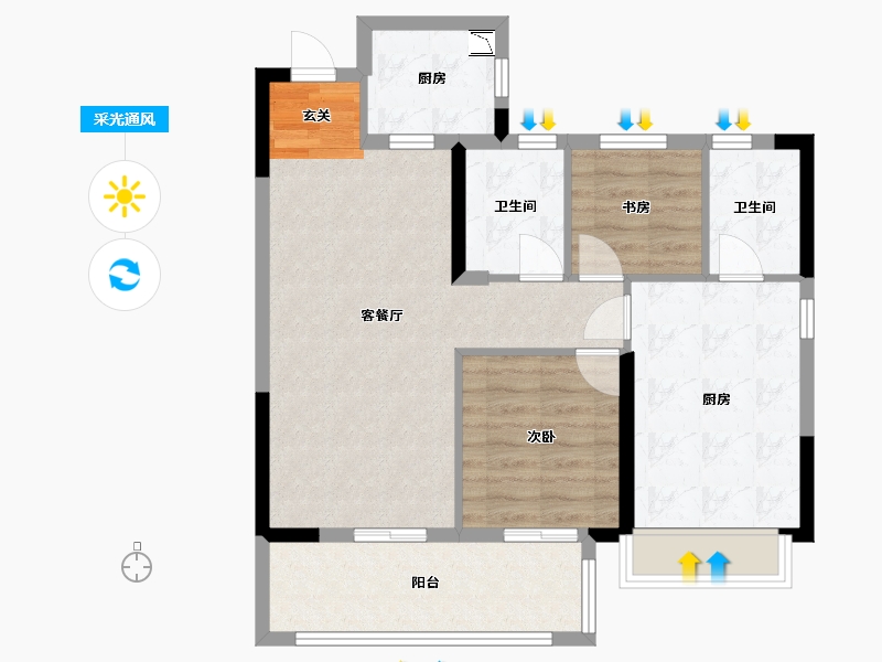 浙江省-嘉兴市-佳源・四季�Z园-77.64-户型库-采光通风