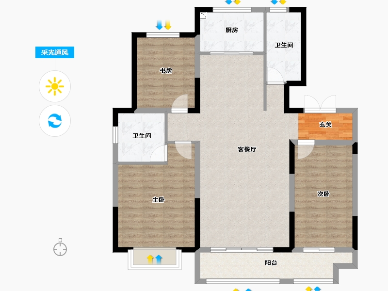 山东省-济南市-济南四建美林花园-108.34-户型库-采光通风