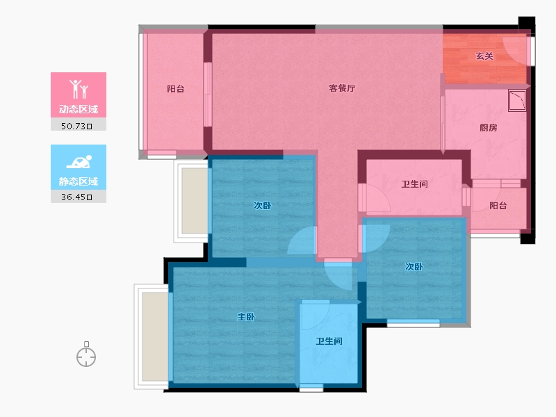 四川省-成都市-中海万锦熙岸二期-76.64-户型库-动静分区