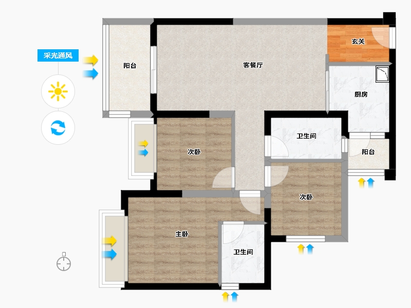 四川省-成都市-中海万锦熙岸二期-76.64-户型库-采光通风