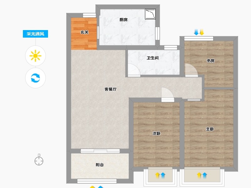 上海-上海市-葛洲坝融创虹桥玫瑰公馆-68.00-户型库-采光通风