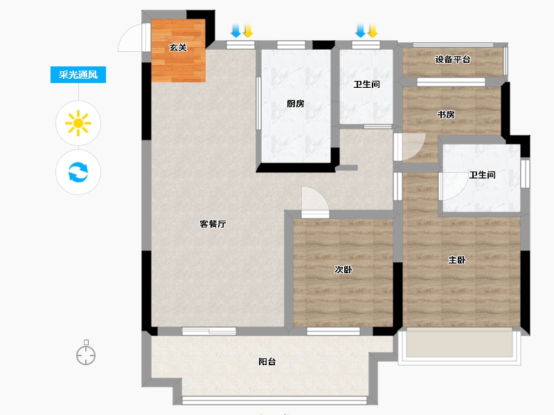 安徽省-宿州市-北京城房・北大学府-88.09-户型库-采光通风