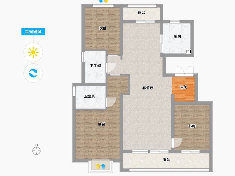 陕西省-西安市-融创・桃源府-104.80-户型库-采光通风