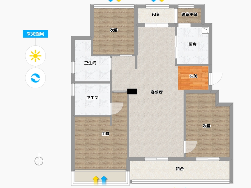 浙江省-舟山市-柳岸晓风花园-100.80-户型库-采光通风