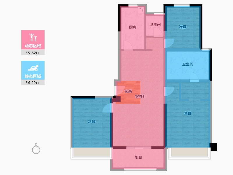 陕西省-宝鸡市-东岭海棠宸景-99.49-户型库-动静分区