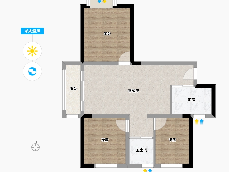 河南省-郑州市-鑫苑国际新城-61.36-户型库-采光通风