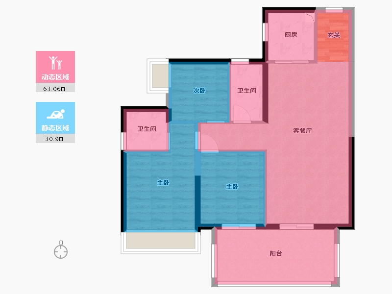 广西壮族自治区-南宁市-凯旋1号上水湾-84.63-户型库-动静分区