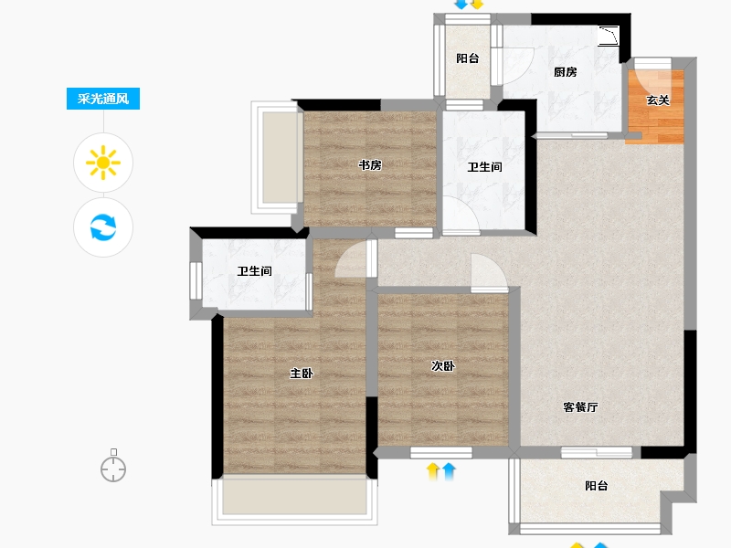 广西壮族自治区-南宁市-悦桂绿地新世界-74.52-户型库-采光通风