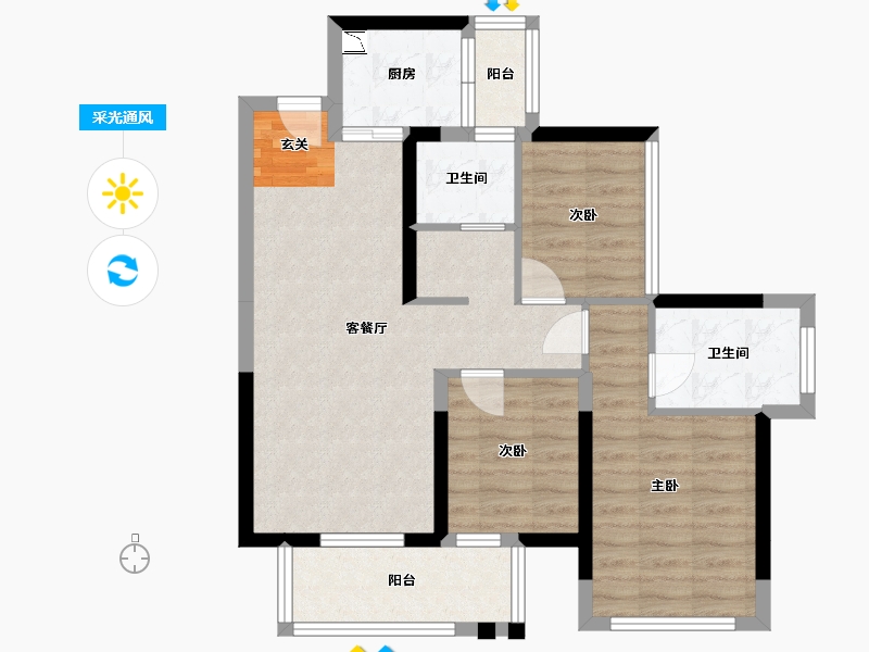 广西壮族自治区-南宁市-天健和府-72.71-户型库-采光通风