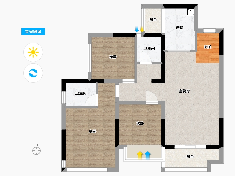 四川省-宜宾市-正黄・翡翠堂-77.12-户型库-采光通风