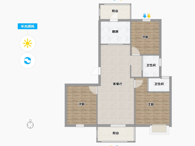 江苏省-宿迁市-东方红郡-98.00-户型库-采光通风