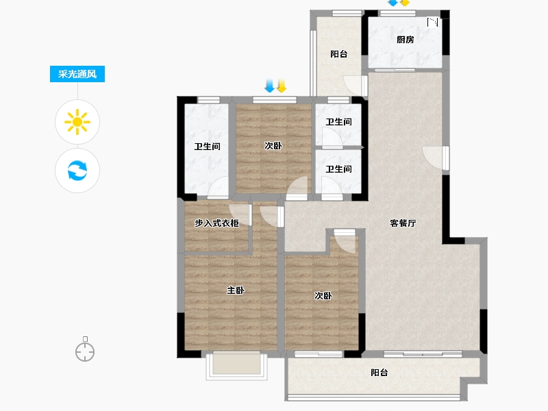 河南省-洛阳市-佳兆业水岸新都-111.12-户型库-采光通风