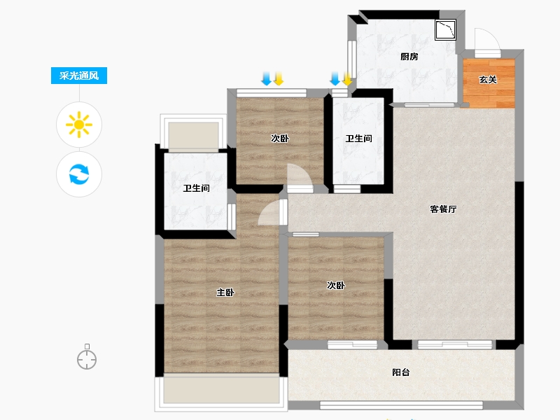 江苏省-苏州市-荷岸晓风花园-79.20-户型库-采光通风