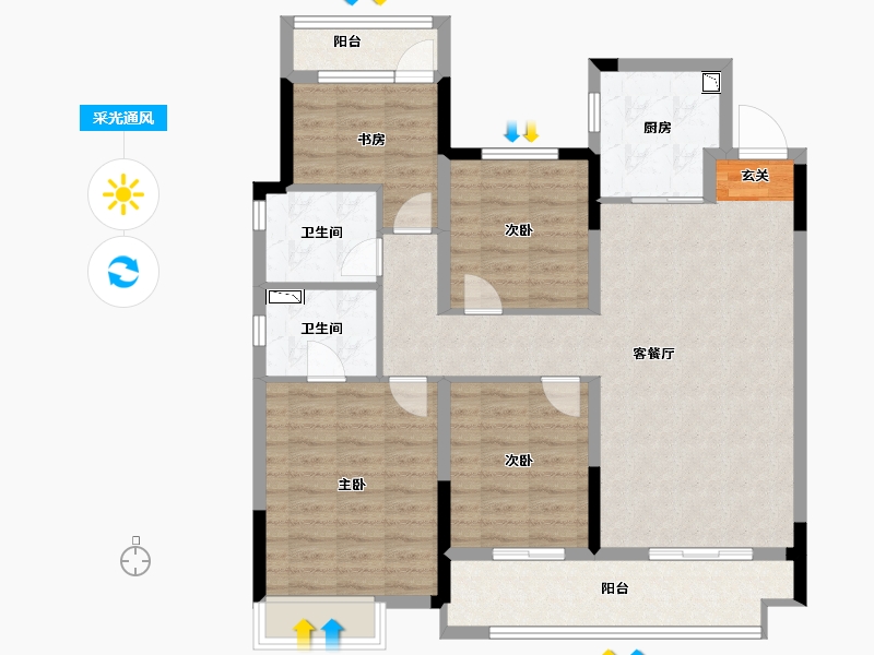 浙江省-温州市-中梁旭辉国宾府-103.00-户型库-采光通风