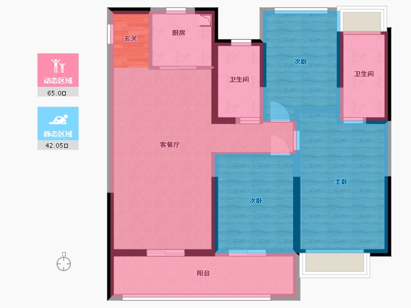 江苏省-苏州市-荷岸晓风花园-95.20-户型库-动静分区