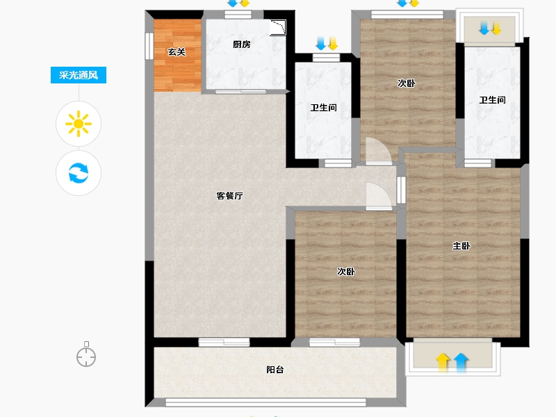 江苏省-苏州市-荷岸晓风花园-95.20-户型库-采光通风