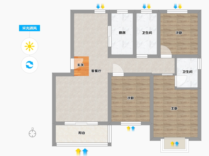 河北省-石家庄市-滨江荣盛华府-76.01-户型库-采光通风