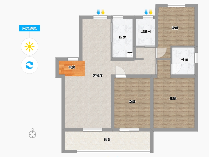 河北省-石家庄市-万科翡翠书院-86.49-户型库-采光通风