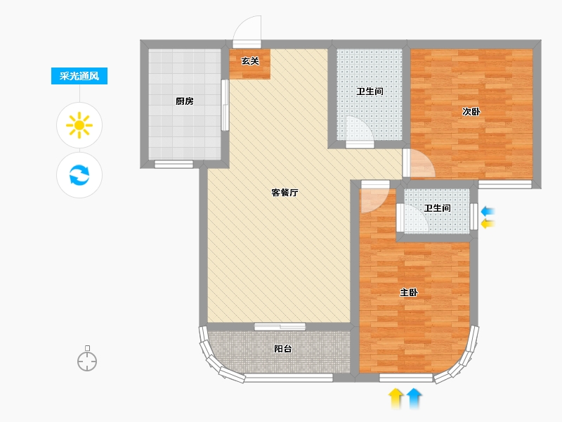 浙江省-宁波市-铭基凤凰城-83.00-户型库-采光通风