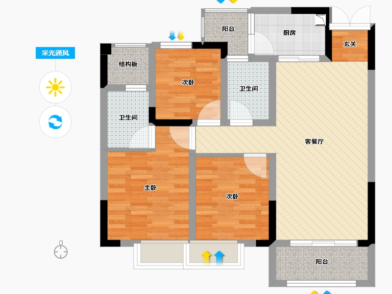 四川省-南充市-锦利王府-73.83-户型库-采光通风