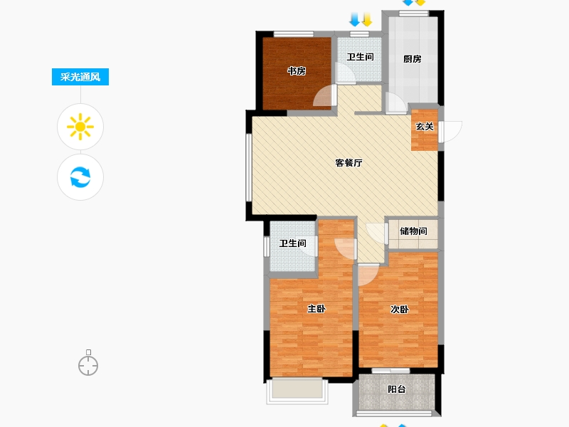 江苏省-常州市-大名北苑3号楼-94.25-户型库-采光通风