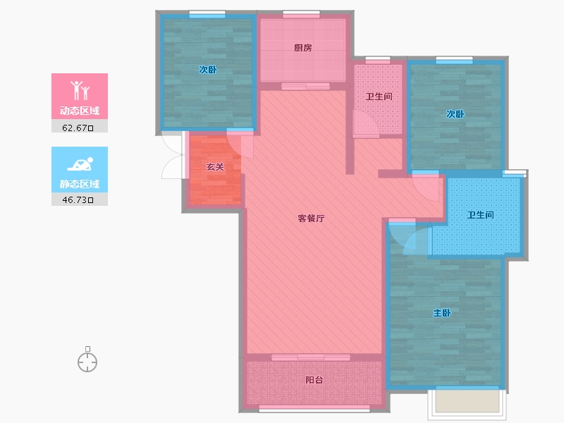 陕西省-咸阳市-中房・美域熙湖-95.57-户型库-动静分区