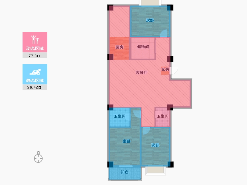 陕西省-西安市-长青园小区1号楼-124.36-户型库-动静分区