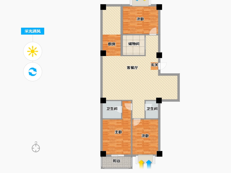 陕西省-西安市-长青园小区1号楼-124.36-户型库-采光通风