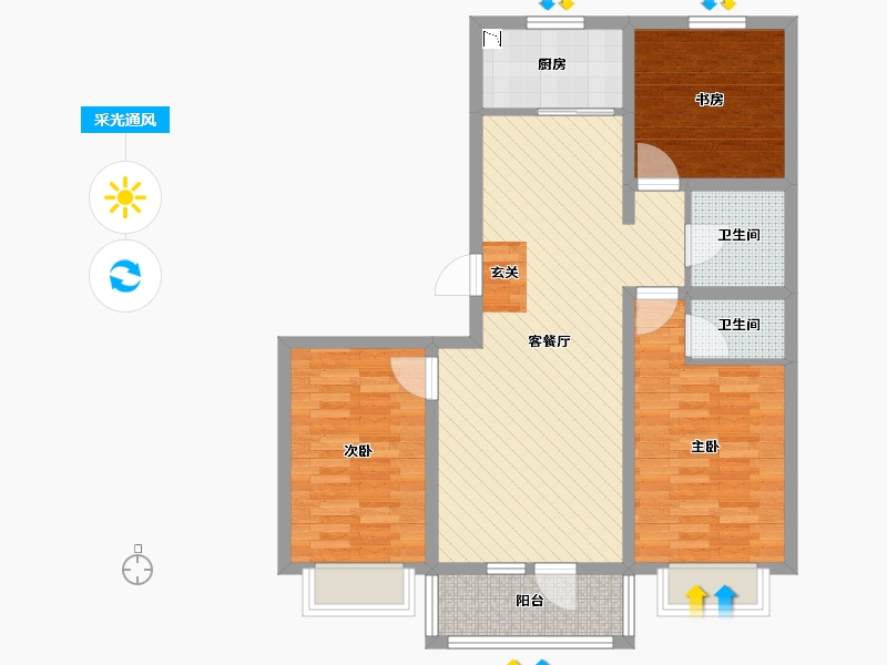 山西省-晋中市-　鑫湖家园小区-82.86-户型库-采光通风