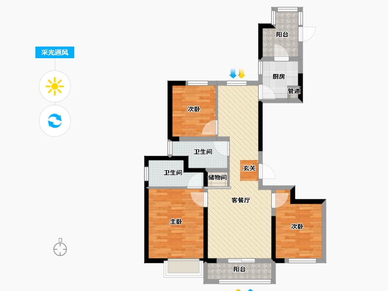 河南省-郑州市-白沙雁鸣社区-77.48-户型库-采光通风